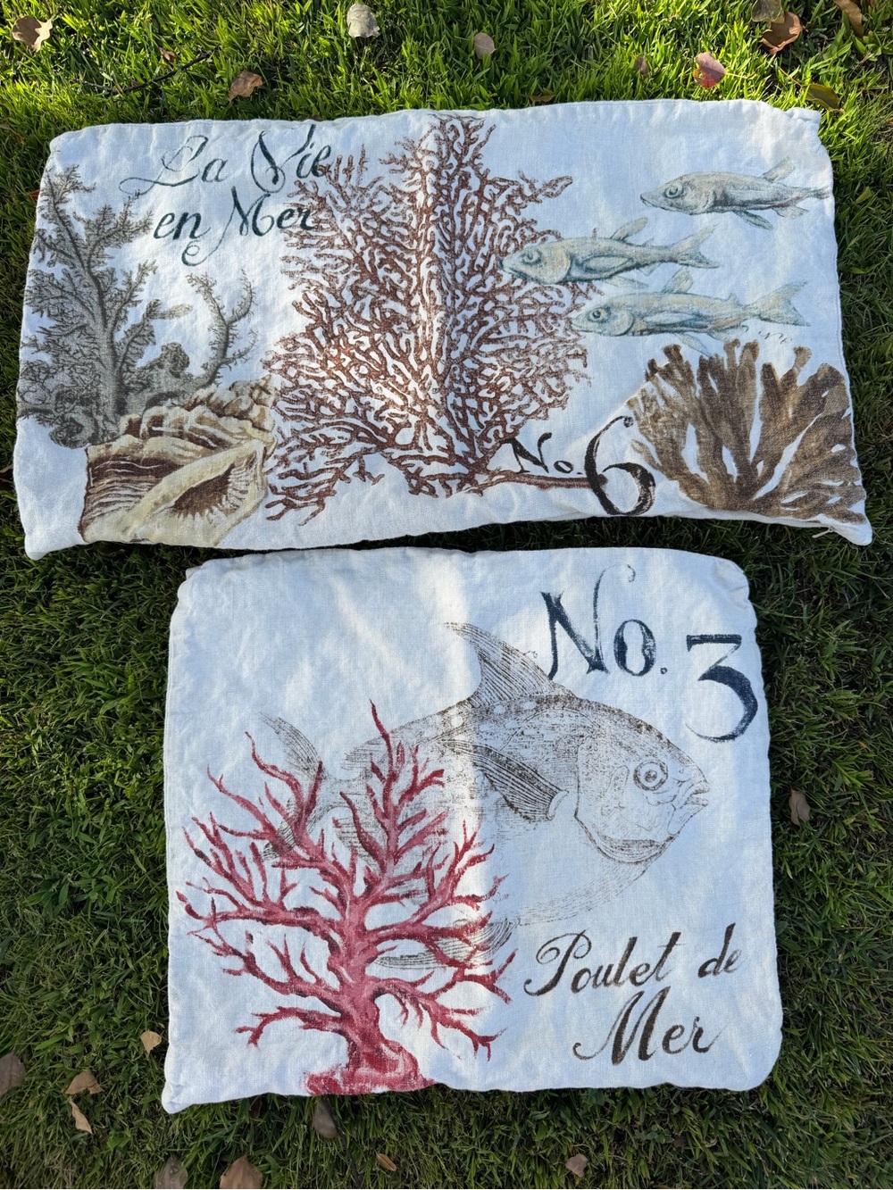 Pottery Barn Coastal Linen Pillow Cover Set Poulet de Mer La Vie en Mer Nautical